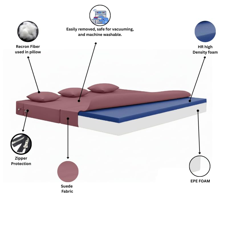 Image of AMATA Instant 3 Seater Foldable Sofa Cum Bed Move Suede Velvet Fabric with 2 Pillow Perfect for Home Living Office Room and Guests (3 Year Warranty) (Move, Instant 3 Seater Sofa Cum Bed)
