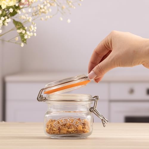 Image of Kilner Premium 250ml Airtight Leakproof Square Glass Jar with Clip Top Lid or Spices, Sauces, Chutneys, Baby Food, Honey, Ghee | Kitchen Storage Reusable BPA Free Glass Container