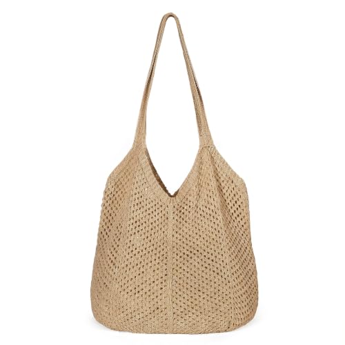 Image of XZQTIVE Crochet Tote Bag for Women Mesh Beach bag for Summer Vacation Aesthetic Hobo Knit Shoulder Bag