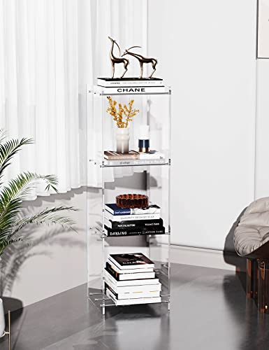 Solaround Acrylic Narrow Bookcase Skinny Bookshelf Modern Display Storage Organizer For Living Room Office Bathroom (Clear, 3 Tier) #TOP5