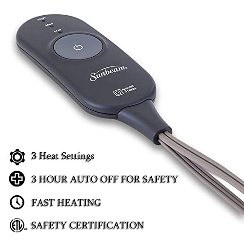 Sunbeam Microplush Foot Pocket Electric Heated Throw Blanket With 3-Heat Setting Control, Gray Ikat Pattern #TOP4