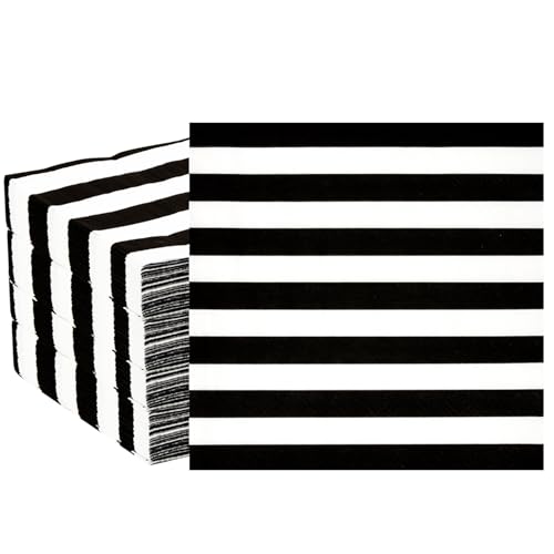 50Pack Black and White Striped Napkins Disposable Black & White Cocktail Napkins Beverage Party Napkins Striped Dessert Napkins for Baby Shower Black and White Party Decorations