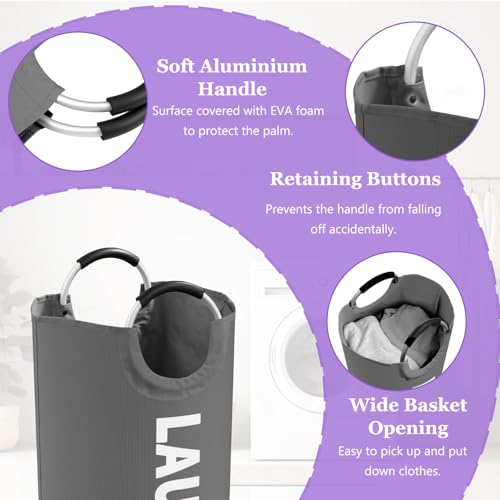 Image of Collapsible Laundry Basket with Handles, 95L Large Laundry Hamper for Bedroom, Dirty Clothes Hamper Stand Up Well, Portable Storage Basket for Famliy, Travel, Dark Grey