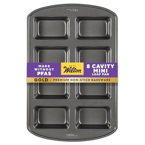 Wilton Gold Premium Non-Stick Warp-Resistant Bakeware, Made without PFAs, Mini Loaf Pan, 8-cavity, 15 x 10 x 1.5 in, Packaging May Vary