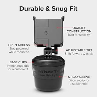 WeatherTech CupFone, Universal Cup Holder Phone Mount for Cars – Adjustable & Secure Fit with Open Access for Charging – Compatible with iPhone, Android (Black Plastic Knobs)