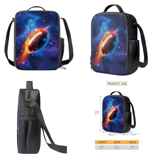 Talayituse American Football Fire Galaxy Star Print 3Pcs School Backpack Set for Boys Teens Teen Shoulder Bag + Lunch Box + Pencil Case Schoolbags Book Bag Travel Casual Daypack with Zipper Pocket4