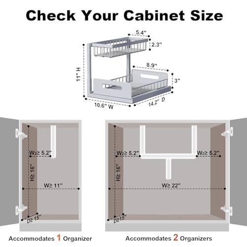 Image of REALINN Under Sink Organizer, Pull Out Cabinet Organizer 2 Tier Slide Out Sink Shelf Cabinet Storage Shelves, Storage for Kitchen Bathroom, Grey, 1 Pack