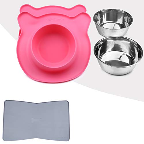 Vivaglory Pet Feeding Mat and Bowl Set with Mat for Cats Puppy or Small Sized Dog