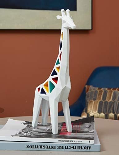 Amoy-Art Giraffe Sculpture Decor Animal Statue Polyresin Figurine Colorful Hollow 35cm