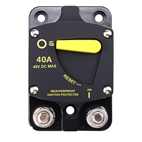 Image of RKURCK 12V - 48V DC 40 Amp Surface Mount & Panel Mount Circuit Breakers with Yellow Manual Reset Button Waterproof 40A