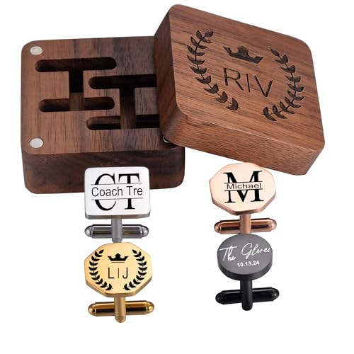 Personalized Wedding Cufflinks, Wood box, Custom Engraved Cufflink & Clip for Bride,Groomsman,Husband Wedding Gift