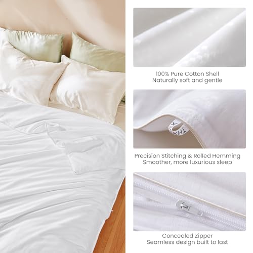 Image of THXSILK Lightweight Pure Mulberry Silk Comforter, Grade 6A Long Strand Silk Filling with 100% Cotton Cover, Ultra Soft Breathable, Queen Size 87in x 91in /220cm x 230cm, Weight 1.65lb /0.75kg