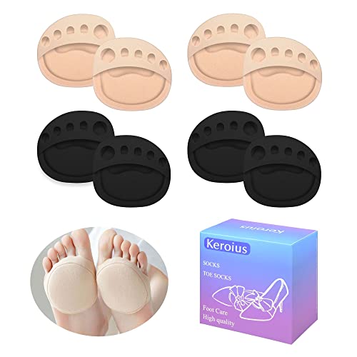 Image of Ball of Foot Cushions Pads,4 Pairs Honeycomb Fabric Forefoot Pads for Metatarsal Pads,No Show Women's Half Socks Pads Invisible Toe Topper Liner Socks Sponge Cushion (4 Pairs-2 Beige 2 Black)