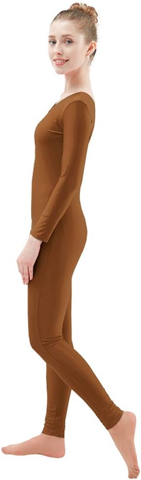 Ensnovo Womens Spandex Bodysuit Long Sleeve Scoop Neckline Footless Unitard