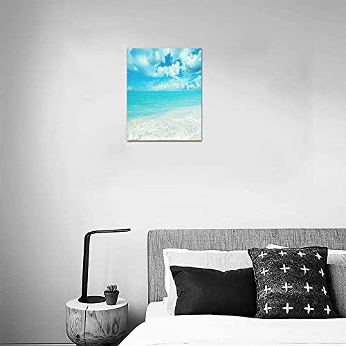 Creative Beautiful Modern Abstract Artwork Canvas Wall Art - Blue Sky And White Clouds Ocean Sunny Beach Sea Canvas Print 8" X 10" Inch - Stretched And Framed Painting Artwork Home Decor Wall Living Room Office Canvas Art - 100% Woven Cotton Canvas Print #TOP2