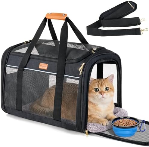 Morpilot Large Cat Carrier for Cats, Puppies up to 12 kg - Foldable Cat Carrier - Dog Carrier with Mesh on Four Sides - Ideal for Home and Travel