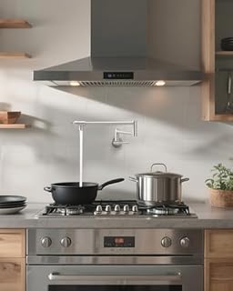 Fransiton Pot Filler Faucet Wall Mount, Solid Brass Kitchen Faucet Folding Faucet with Stretchable Double Joint Swing Arm for Restaurant Commercial Copper Kitchen Faucet Over Stove(Brushed Nickel)