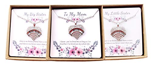 Image of Crystal Heart Necklaces Set Mom Big Sis Middle Lil Sister