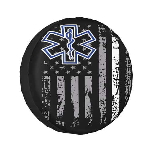 Image of Thin White Line EMS Paramedic American Flag Spare Tire Cover Weatherproof Wheel Protectors Dust-Proof Sun Protection Wheel Tire Covers Universal Fit for Truck SUV RV Camper Trailer 17 inch