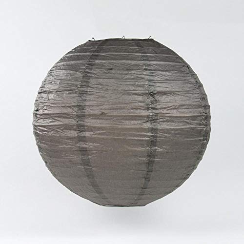 Image of Quasimoon PaperLanternStore Decorative Paper Lantern - (Single, 16-Inch, Driftwood Grey, Even Ribbing) Round Paper Lantern - Ideal Wedding and Party Decor or Home Accent, Lighting Optional