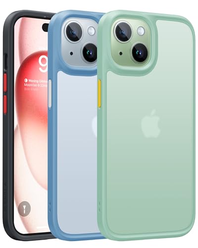 TORRAS Shockproof Designed for iPhone 15 Case [12FT Military Grade Drop Protection] Protective Hard Matte Slim Phone Case for iPhone 15 Phone Case with Translucent Back Silicone Edge, 6.1inch Green
