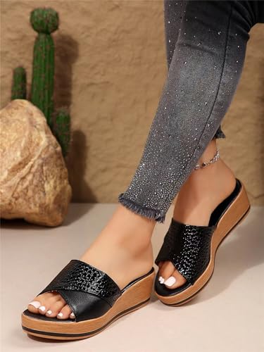 Women's Cork Slide Sandals Slip on Open Toe Cute Thick Platform Criss Cross Flat Wedge Sandal Fishmouth Slingback Beach Dressy Going Out Lightweight Wedding Slippers2