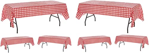 Oojami 12 Pack Disposable Red White Checkered Plastic Tablecloths – 54