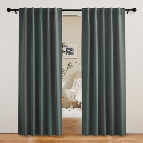 Image of RYB HOME Green Blackout Curtains for Bedroom - Thermal Insulated Curtains and Drapes Privacy Shades for Living Dining Room Closet, W42 x L80 inch, 2 Panels