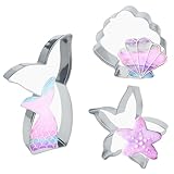 Q-BAKER Mermaid Cookie Cutters,Mermaid tail, Starfish, Seashell-Stainless Steel Holiday Cookie Cutters Shapes for Baking Gift