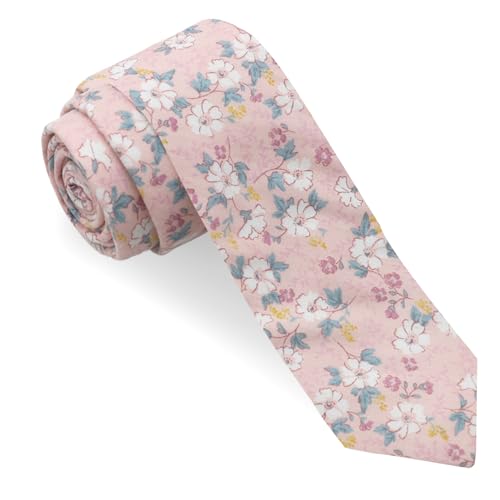 Image of Luckyvestir Ties for Men, Sage Green Cotton Floral Tie 2.76 inch Flower Printed Men's Neckties for Wedding /Groomsmen /Suit /Party