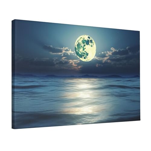 Toile murale lune et mer YoupO de 30x45 cm pour un salon apaisant