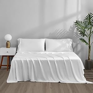 ACCURATEX Cooling Sheets Twin Size - Viscose Made from Bamboo, Luxury Cool Silky Sheet Set for Twin Size Bed, Super Soft Breathable Bedding Sheets up to 16 inches Deep Pockect,White White Tw