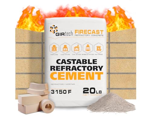 Girtech FireCast Castable Refractory Cement Mix 3110 Degree Fahrenheit 20 Lbs High Temperature Heat Resistant Fireproof Mortar Build Repair Pizza Oven Fire Places Forge Kiln Stove