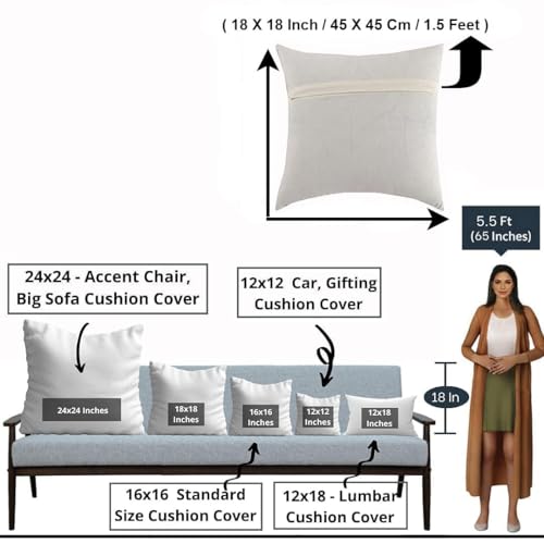 STITCHNEST Set of 5 Polycotton Cushion Covers – Multicolor Traditional Stripe & Motif Print – 18x18 Inches – Ethnic Sofa Cushion Covers for Living Room & Home Decor