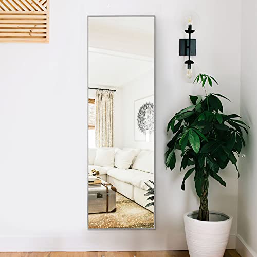Image of NeuType 51 inchx16 inch Full Length Mirror with Standing Holder Aluminum Alloy Frame Floor Mirror Wall-Mounted Mirror for Living Room, Bedroom, Hanging or Leaning Against Wall, Silver (with Stand)