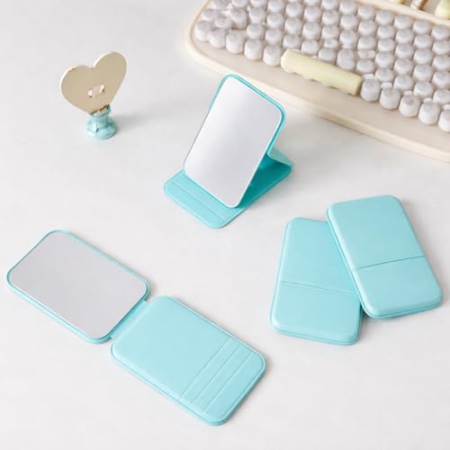 Image of Travel Mini Makeup Mirror(11x 7cm),Portable Folding Mirrorwith Stand,Light Weight and Slim Design for Purse,Use Anywhere,Easy Portability,Fits in Purse,Bag,Pocket (Green, Pack of 1)