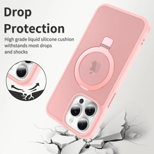 Image of Magnetic for iPhone 15 Pro Max Case, 6.7 inch, Compatible with MagSafe, Rugged Kickstand, Not-Yellowing Military-Grade Protection, Matte Pink