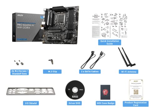 Image of MSI PRO B660M-A WiFi DDR4 Motherboard (mATX, 12th Gen Intel Core, LGA 1700 Socket, DDR4, PCIe 4, 2.5G LAN, M.2 Slots, Wi-Fi 6)