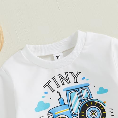 FYBITBO Infant Toddler Baby Boy Fall Clothes Long Sleeve Sweatshirt Top and Pants Farm Tractor Outfits Winter Clothes Set (Blue-Tiny Tractor Driver, 18-24 Months)