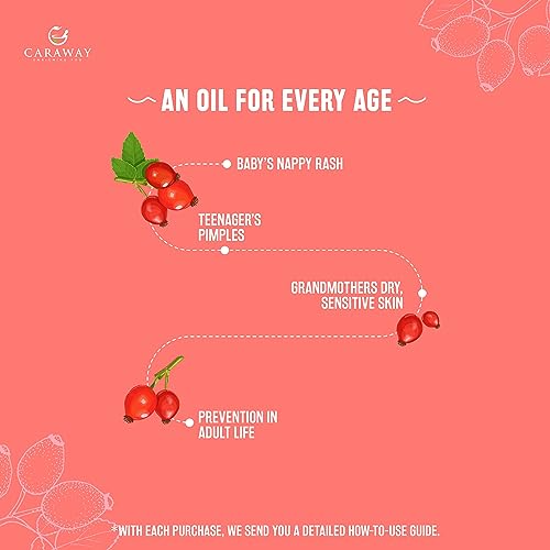 Image of CARAWAY Organic Rosehip Oil Certified Organic Cold Pressed Rosehip Oil |Prevents Acne, Wrinkles & Anti-Ageing | Reduces the Appearance of Scars, Stretch Marks - 50 ml