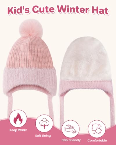 Kids Winter Hat, Fleece Lined Warm Knit Beanie Hat Girls Boys with Pom Poms - image 3