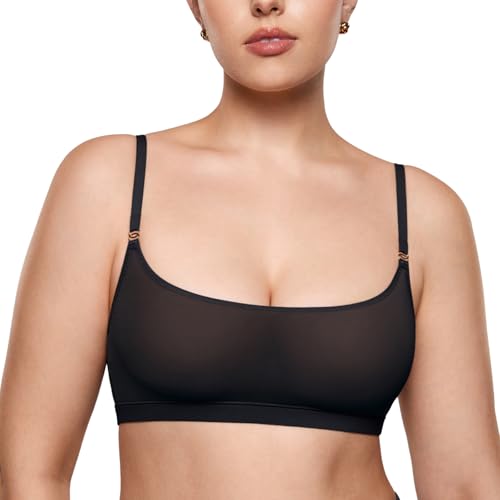 Image of INLYRIC Women's Cosnufy Sheer Bralette - Cami Mesh Unlined No Padding See Through Wirefree Bralettes Pullover