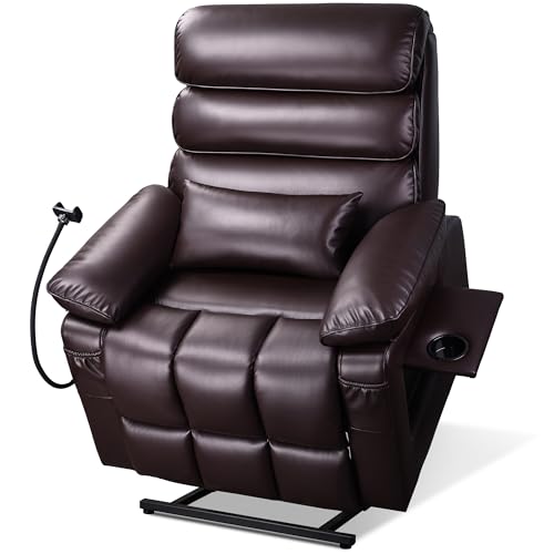 Image of Dual Motor Power Lift Recliner Chair, Medium-Wide, Brown Leather