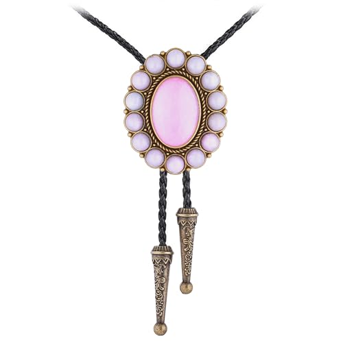 Image of GelConnie Bolo Tie for Men Women Western Cowboy Turquoise Leather Necktie | Natural Stone Bolo Tie Necklace for Women Rodeo Cowboy Leather Necktie Native American Western Cowgirl Ties Adjustable Cord