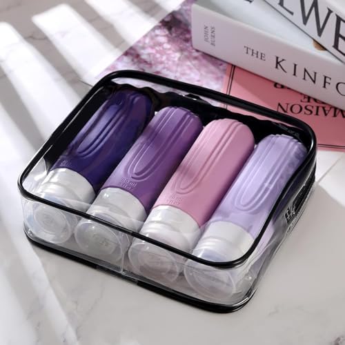 Kit 4 Frascos Potes Silicone Viagem 90ml Aprovado TSA Creme Shampoo Condicionador (Roxo e Rosa)