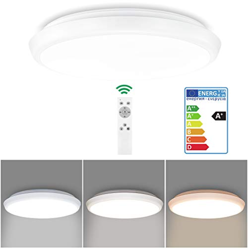 Preisvergleich Produktbild 24W LED Deckenleuchte Dimmbar Badezimmerlampe IP54 mit Fernbedienung, Deckenlampe LED Dimmbar Rund Flach 1920LM, Deckenlampe Küche Kinderzimmerlampe Wohnzimmerlampe 3000~6500K Ø30cm