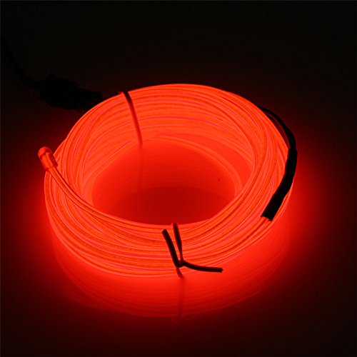 Wiederaufladbar EL Wire Neonlicht 10M/32.8ft(5mx2),JIGUOOR 3 Modi Hohe Helligkeit Beleuchtung EL Draht Kabel,Flexibel Neon Seil DIY Schriftzug Sign für Weihnachtsfeier Dekoration Halloween-Rot Cover