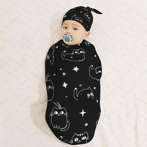 Image of Owls Painted Newborn Swaddle Blanket Soft Unisex Infant Swaddle Wrap Baby Receiving Blanket with Beanie Hat for Boy and Girl
