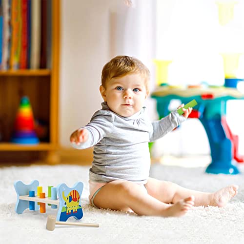 Dorjee Wooden Pegs Hammer Toy For Toddlers 1-3, Pounding Bench With 6 Colorful Wooden Pegs And A Toy Hammer, 1 Year Old Montessori Educational Toy For Early Development, Elephant #TOP3