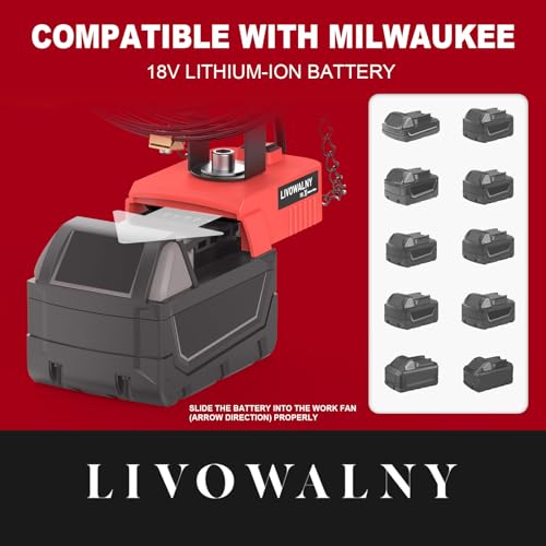 LIVOWALNY Portable Jobsite Fan Compatible with Milwaukee 18V Battery (Tool Only) 7" Cordless Works Battery Powered Fan 18V 17W 3500RPM Portable with USB and Type C Charging Port by LIVOWALNY - Image 6